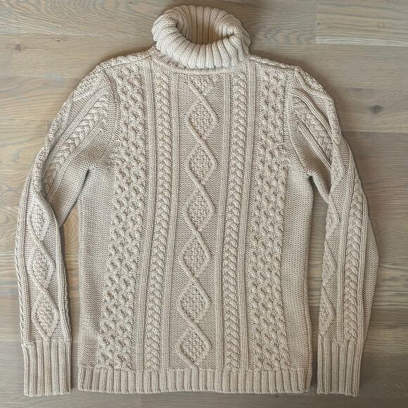 Eddie Bauer Cable Knit Turtleneck Fisherman Sweater Beige Womens Size Medium - Picture 6 of 7
